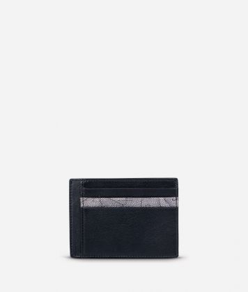 Small leather card holder Geo Dark fabric trims
