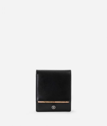 Small smooth leather wallet with Geo insert Black