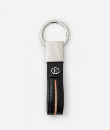 Smooth leather keychain with 1C enamelled logo Black