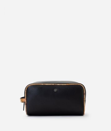Leather pouche with Geo Classic print details Black
