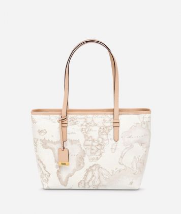 Geo White Medium shopping bag
