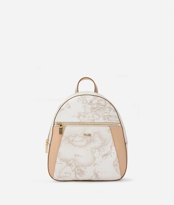 Geo White backpack with leather inserts