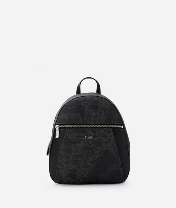 Geo Black backpack with leather inserts