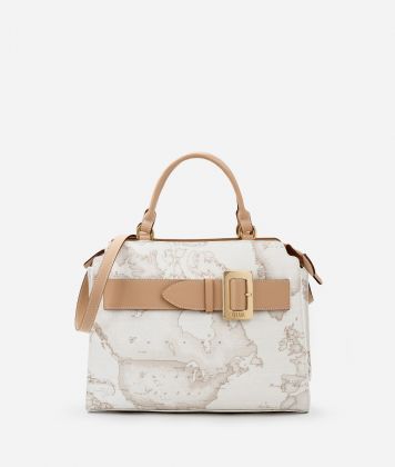Geo White handbag with maxi buckle