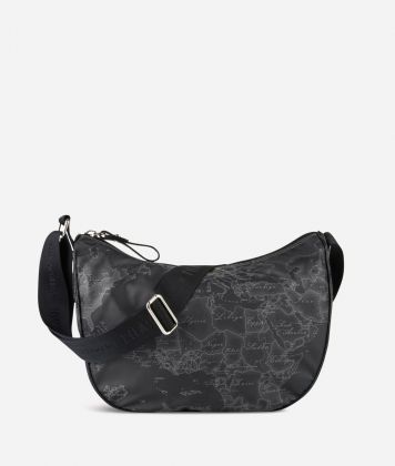 Geo Soft Black Medium half-moon handbag