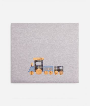 Cotton blanket with train detail Gray 