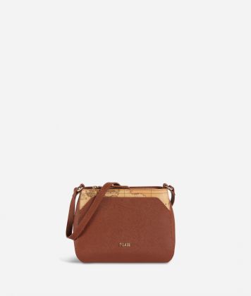 Palace City small shoulder bag in saffiano fabric terracotta brown