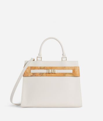 Stylish Bag Handbag in embossed saffiano pastel white