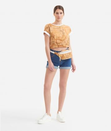 Cropped t-shirt in Geo Classic print jersey