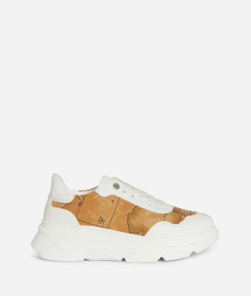 Eco-leather sneakers with Geo Classic fabric White 