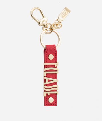 Leather logo lettering Keychain Cherry Red 