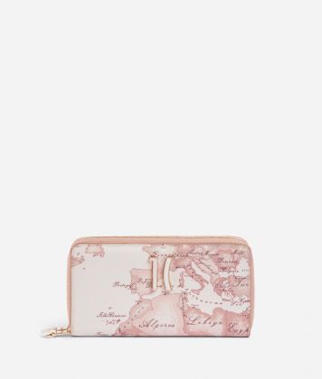 Geo Carrara double Zip around wallet Pink