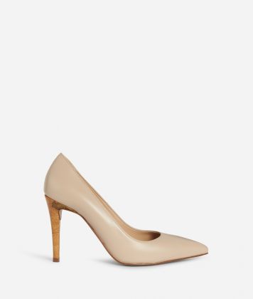 Pumps in smooth soft leather with Geo Classic smooth leather heel Nude