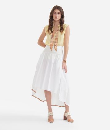 Asymmetric skirt in poplin cotton Optical White
