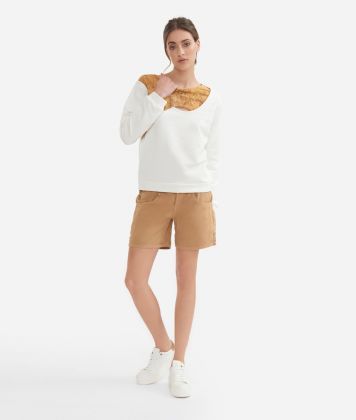 Sweatshirt with front opening detail in fleece cotton Ivory