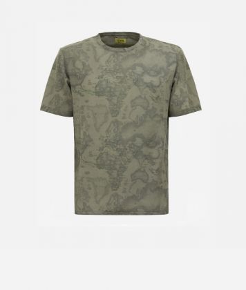 Short-sleeves t-shirt with all-over printed map Military Green