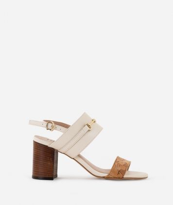 Sandals with smooth leather heel and light gold 1C clamp Marble 