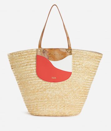 Beach Bag in straw Coral