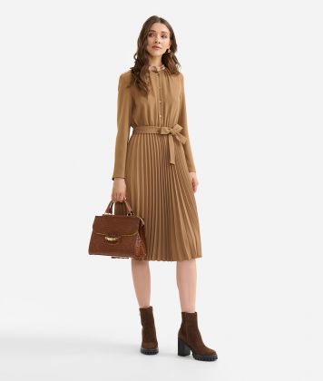 Winter cady dress with pleated skirt Camel