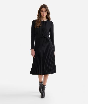 Winter cady dress with pleated skirt Black