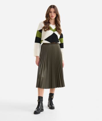 Faux napa leather pleated skirt Green