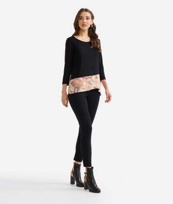 Viscose jersey t-shirt with crossed flounce Black