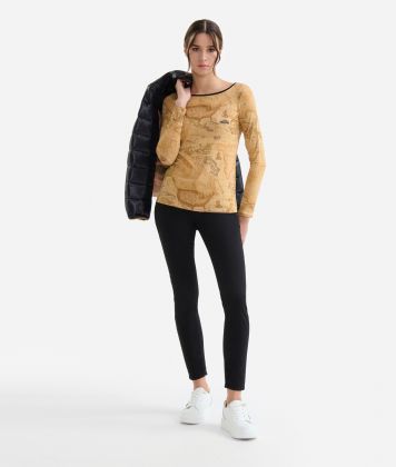 Long-sleeved t-shirt in Geo stretch jersey Natural