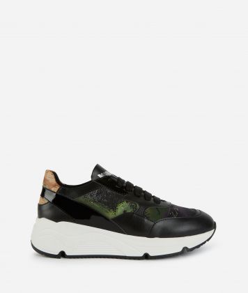 Smooth faux napa leather sneakers with Geo Boreale details Black