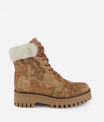 Nubuck fabric boots with Geo Classic print Natural