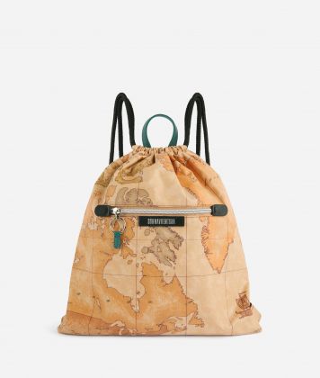 Soft fabric drawstring backpack with Geo Classic print Black