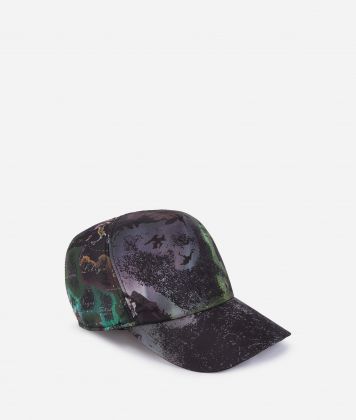 Nylon baseball cap with Geo Aurora Borealis print Black