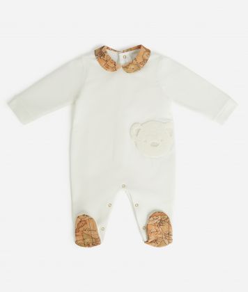Cotton romper with teddy bear print White
