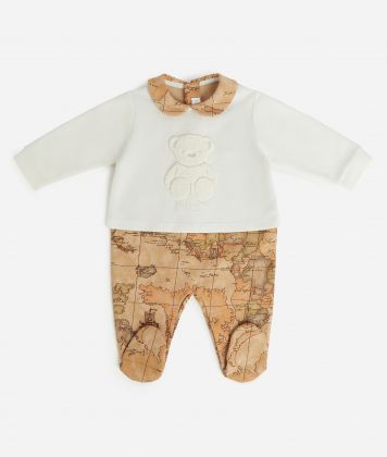 Cotton jumpsuit set with teddy bear print White