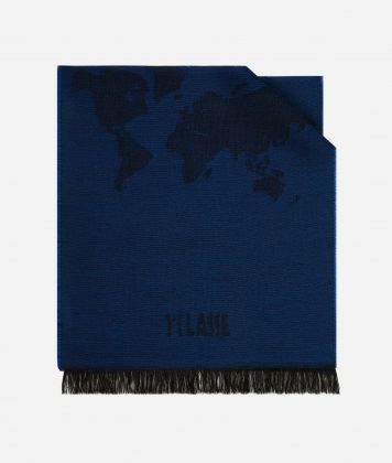 Geo Full fringe scarf 40 x 200 Blueberry