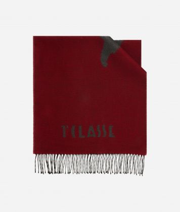 Geo Full virgin wool blend scarf 42 x 195 Ruby Red