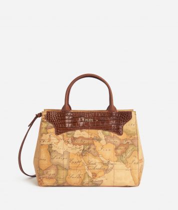 Geo Exotic handbag with crossbody strap Chestnut