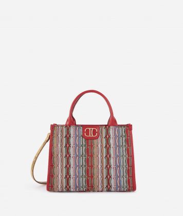 1C Jacquard handbag with strap Raspberry