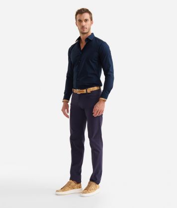 Slim fit cotton shirt with Geo Classic sleeve trim Navy Blue 