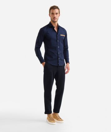 Slim fit cotton shirt with pocket detail Navy Blue