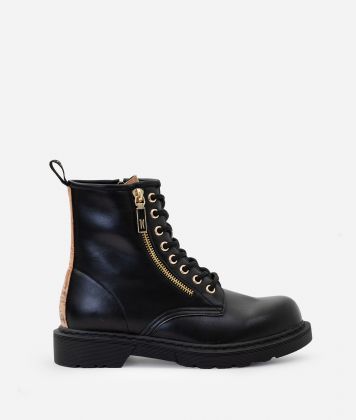 Smooth fabric boots with logoed pull detail Black