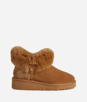 Suede ankle boots with lapin fur Natural