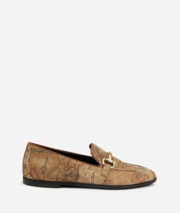 Nabuk fabric loafer with Geo Classic print Natural