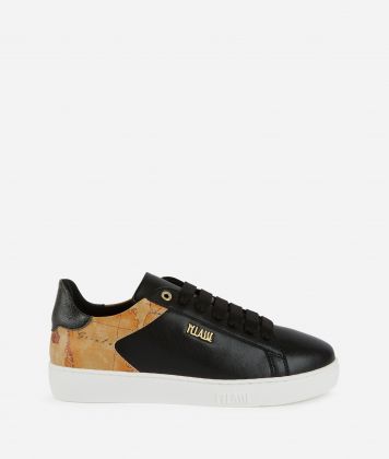 Smooth leather sneakers with lettering detail Black