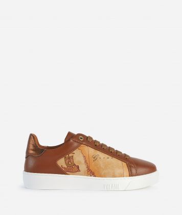 Smooth leather sneakers with laminated insert Chestnut
