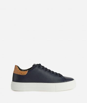 Grained leather sneakers with faux nappa details Dark Blue