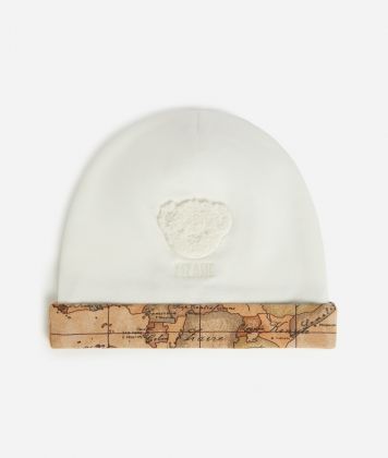 Cappellino in cotone con stampa orsetto Bianco