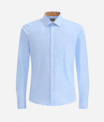 Camicia super slim in cotone con toppe Azzurra