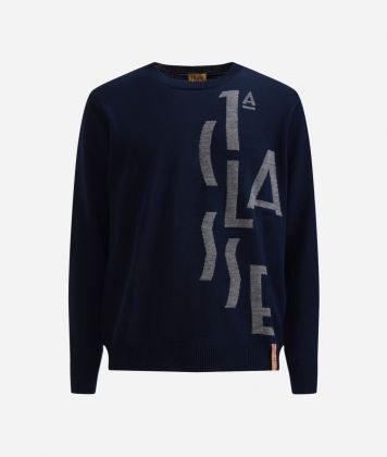 Wool blend crewneck sweater with logo Night Blue