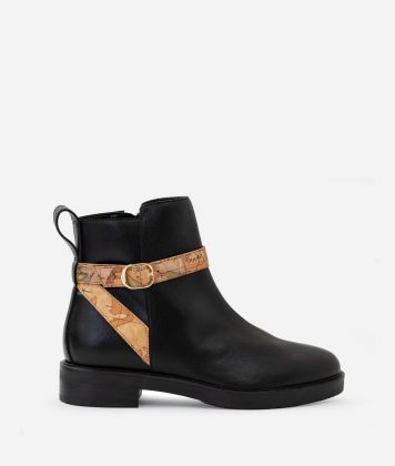 Smooth leather ankle boots with faux nappa insert Black