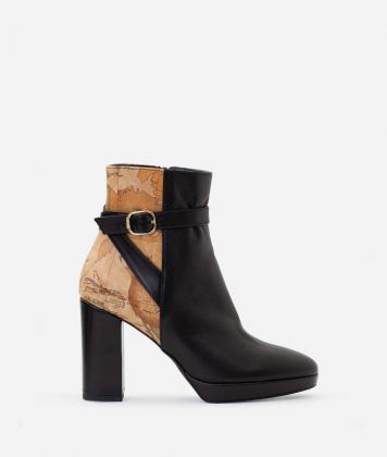 Smooth nappa leather ankle boots with buckle detail Black